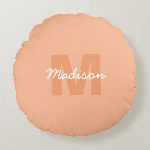 Peach color of 2024 with custom Monogram name Round Pillow