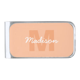 Peach color of 2024 with custom Monogram name Silver Finish Money Clip