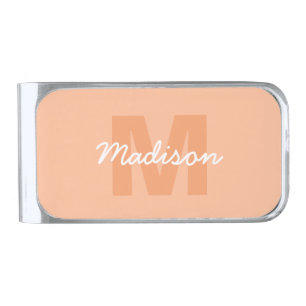 Peach color of 2024 with custom Monogram name Silver Finish Money Clip