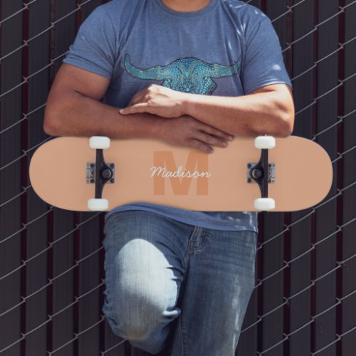 Peach color of 2024 with custom Monogram name Skateboard