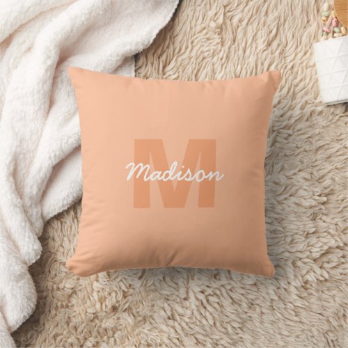 Peach color of 2024 with custom Monogram name Throw Pillow