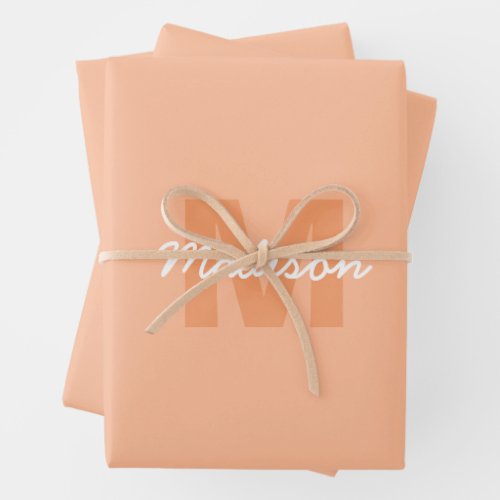 Peach color of 2024 with custom Monogram name Wrapping Paper Sheets