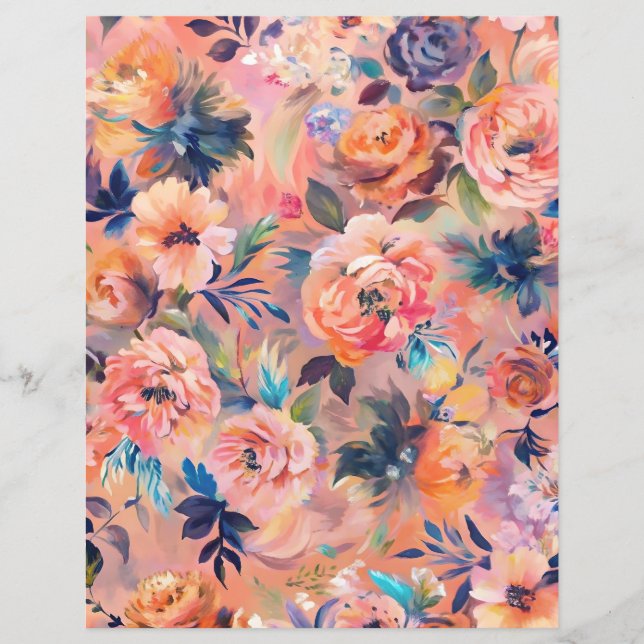 Peach color pastel floral scrapbook paper (Front)