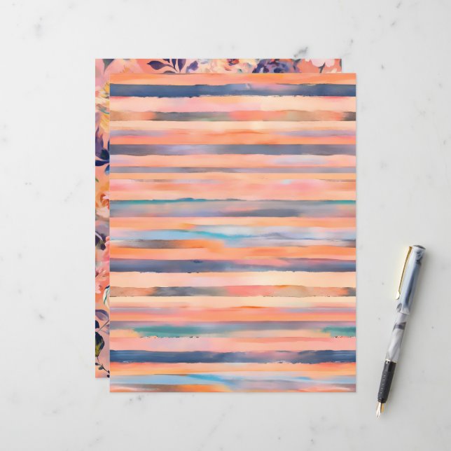 Peach color pastel stripes scrapbook paper (Front/Back In Situ)