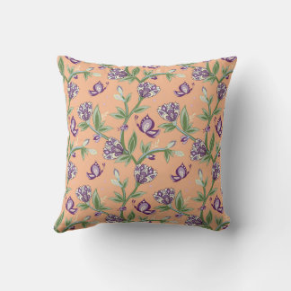 Peach color pillow, artistry, purple butterfly throw pillow