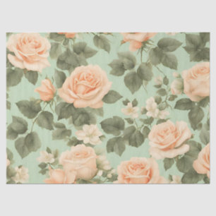 Peach Color Roses on Light Green Background Tissue Paper
