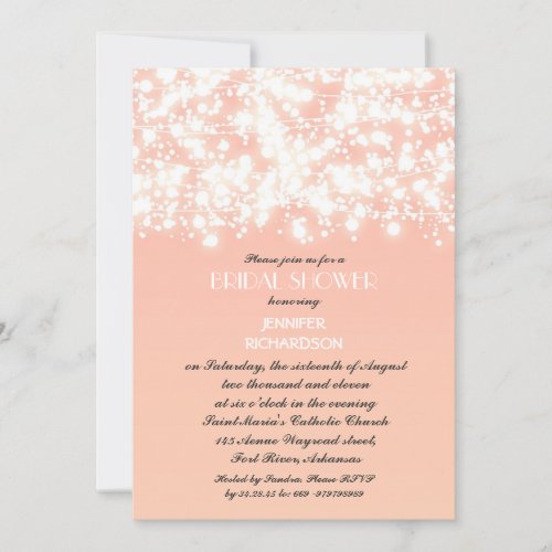 peach color string lights bridal shower invitation