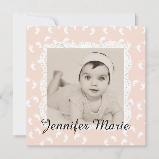 Peach Colored Baby Girl Birth Announcement (Front)