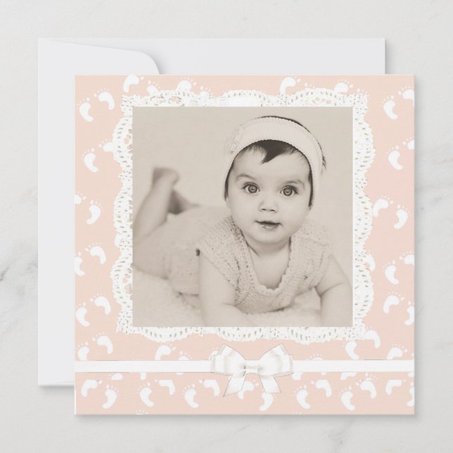 Peach Colored Baby Girl Birth Announcement (Front)