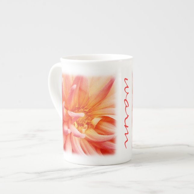 Peach colored Dahlia Bone China Mug (Front Left)