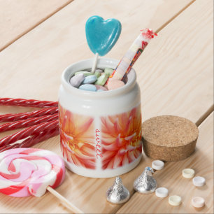 Peach colored Dahlia Candy Jar