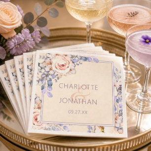 Peach Colored Floral Wedding Paper Napkins