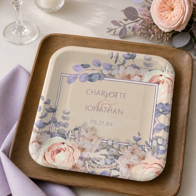 Peach Colored Floral Wedding Paper Plates (Creator Uploaded)
