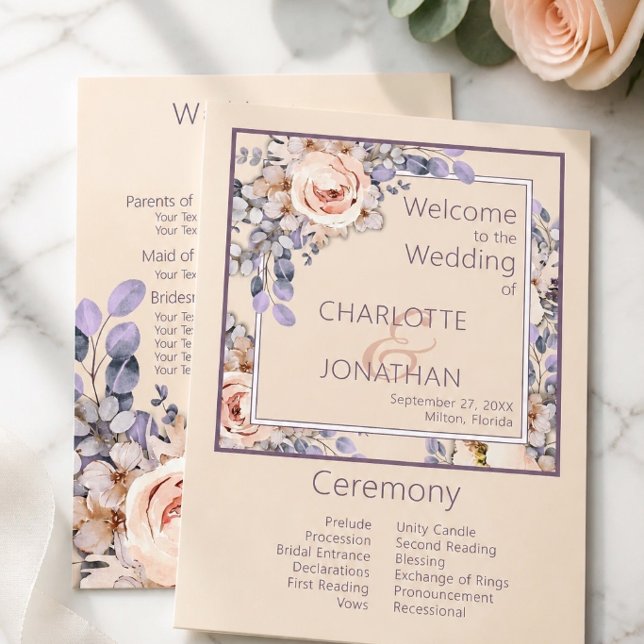 Peach Colored Floral Wedding Program (Creator Uploaded)