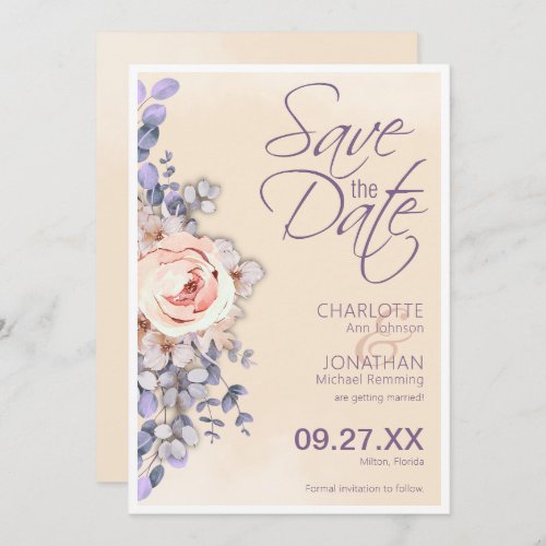 Peach Colored Floral Wedding Save the Date Card