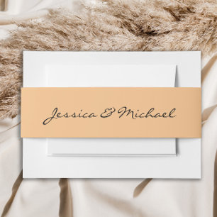 Peach Colored Modern Script Wedding Names Invitation Belly Band