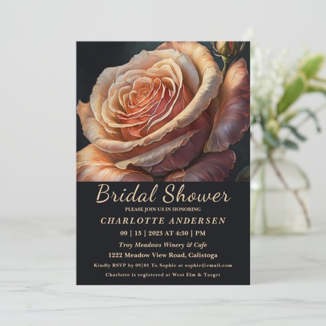 Peach Colored Rose Bridal Shower Invitation (Standing Front)