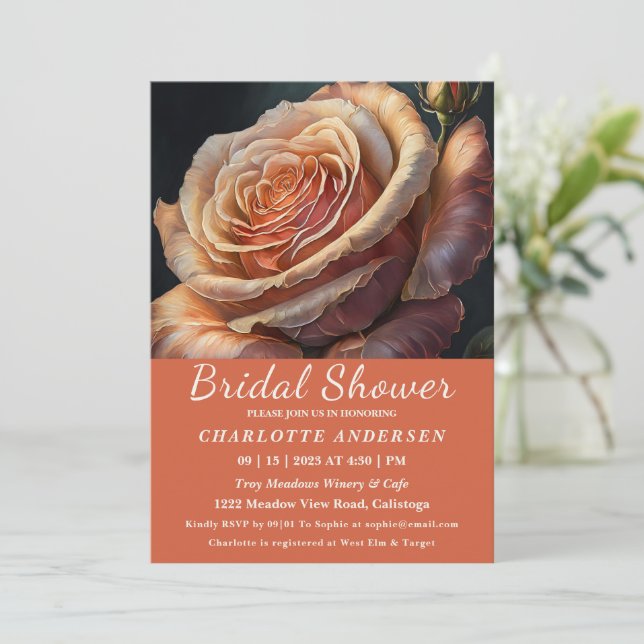Peach Colored Rose Bridal Shower Invitation (Standing Front)