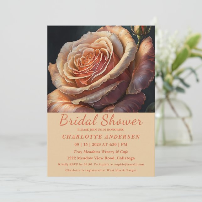 Peach Colored Rose Bridal Shower Invitation (Standing Front)