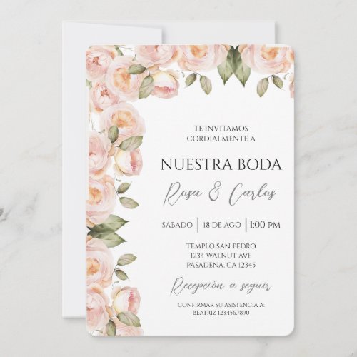 Peach colored  Rose Spanish Wedding Invitation