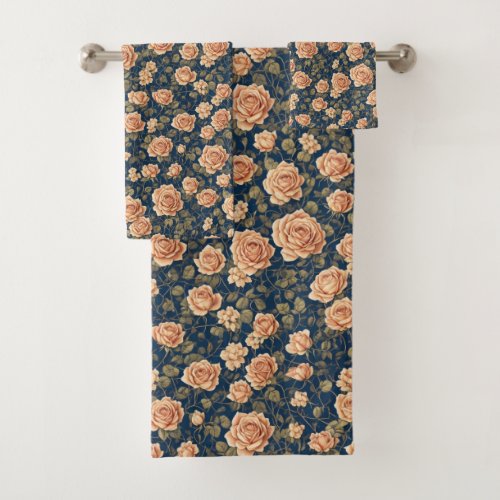 Peach_colored Roses Pattern Bath Towel Set