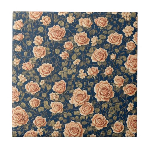 Peach_colored Roses Pattern Ceramic Tile