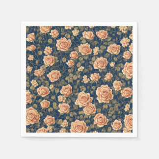 Peach-colored Roses Pattern Napkins