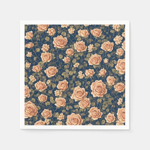 Peach_colored Roses Pattern Napkins