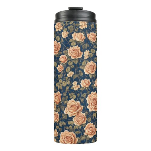 Peach_colored Roses Pattern Thermal Tumbler