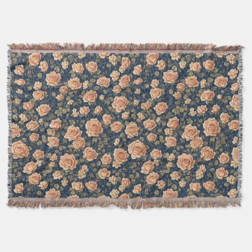 Peach_colored Roses Pattern Throw Blanket