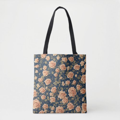 Peach_colored Roses Pattern Tote Bag