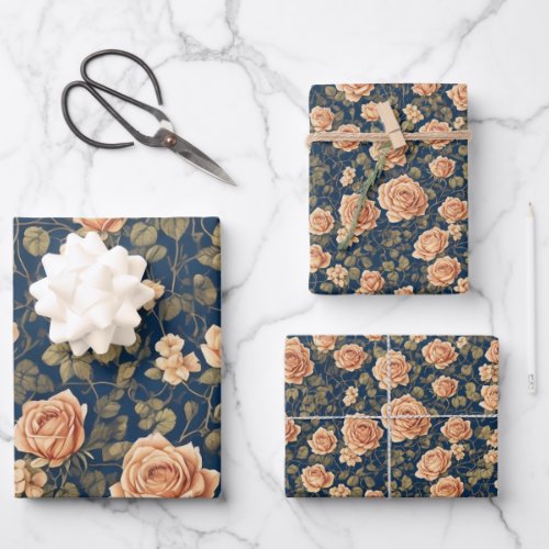 Peach_colored Roses Pattern Wrapping Paper Sheets