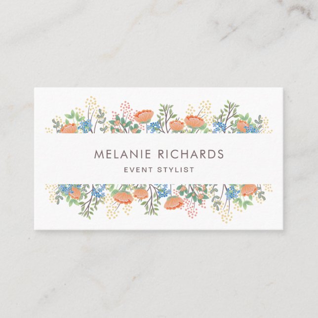 Peach Colored Wildflowers Business Card (Front)