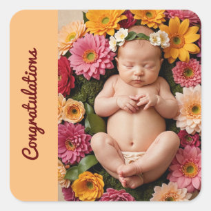 peach congratulations new baby photo square sticker