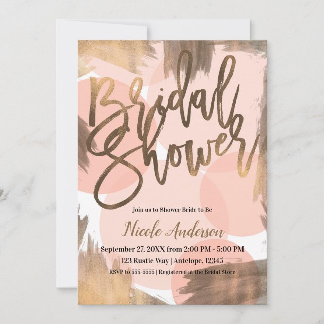 Peach & Copper Bronze Chic Modern Bridal Shower Invitation (Front)
