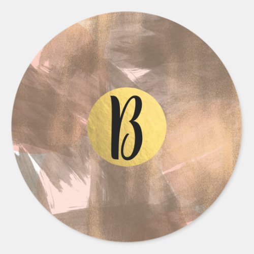 Peach  Copper Bronze Chic Modern Monogram Gold Classic Round Sticker