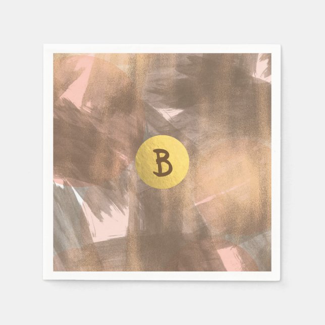 Peach & Copper Bronze Chic Modern Monogram Gold Napkins (Front)