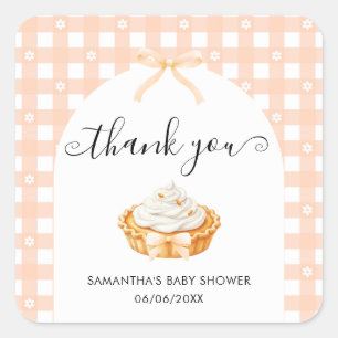 Peach Coquette Pumpkin Pie Baby Shower Thank You Square Sticker