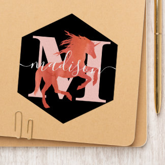 Peach Coral Abstract Watercolor Unicorn Monogram Patch