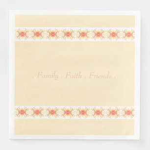 Peach Coral And Creamy Apricot Floral Detailed Paper Dinner Napkins