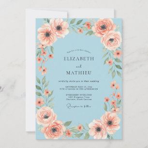 Peach Coral Anemone Wedding Invitation