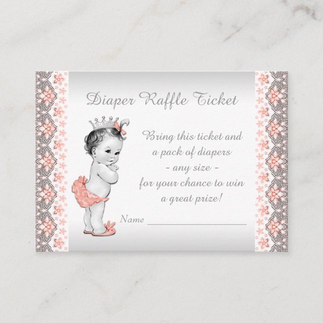Peach Coral Diaper Raffle Ticket Enclosure Card (Front)