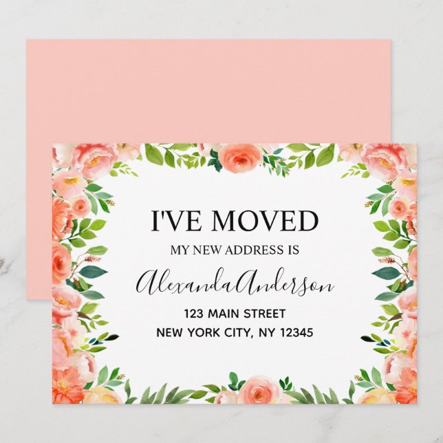 Peach Coral Floral Moving Announcement (Front/Back)