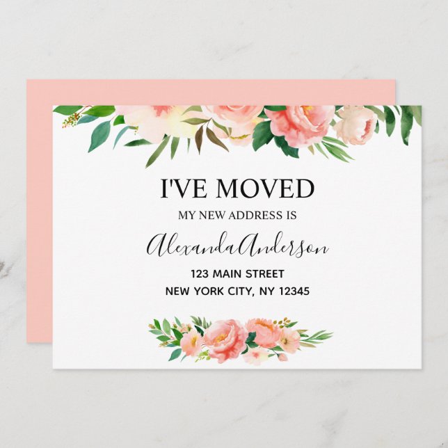 Peach Coral Floral Moving Announcement (Front/Back)