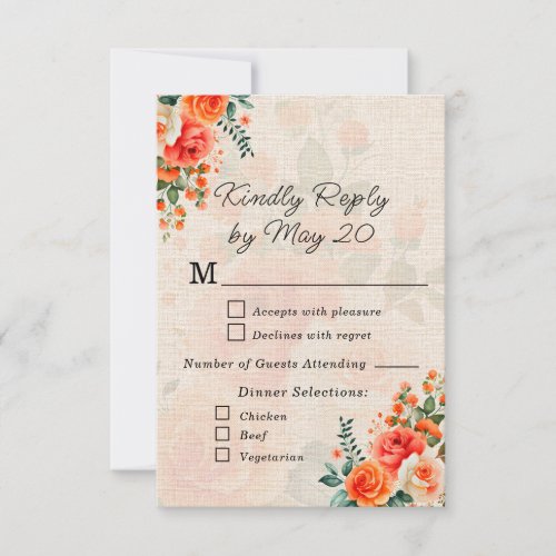 Peach Coral Floral Wedding RSVP Card Elegant