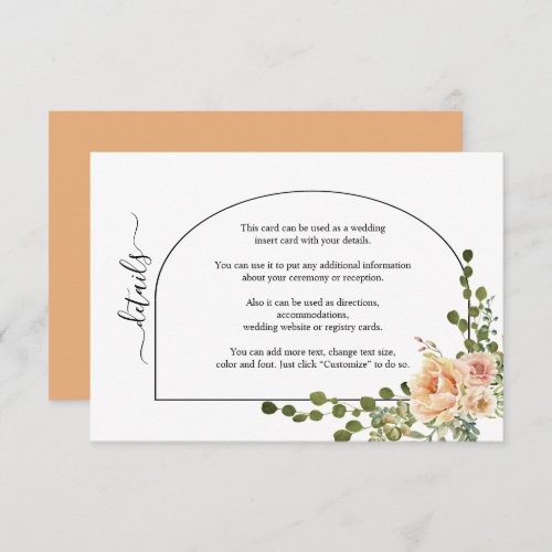 Peach coral flowers and arch floral wedding enclosure card