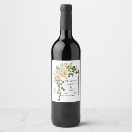 Peach coral flowers arch Thank You wedding Wine Label
