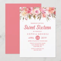 Peach Coral Flowers Sweet 16 Birthday Party