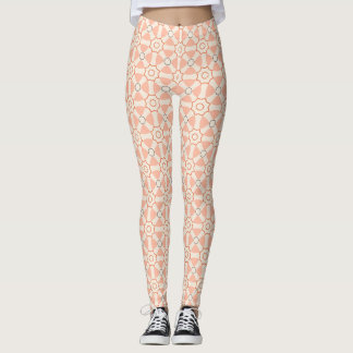 Peach Coral Geometric Rosette Pattern Leggings