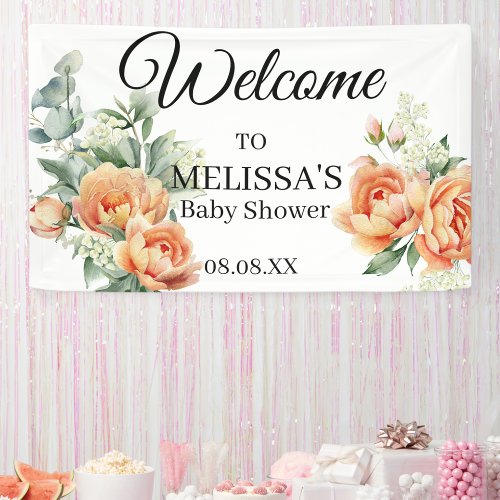 Peach Coral Greenery Babys Breath Welcome Banner